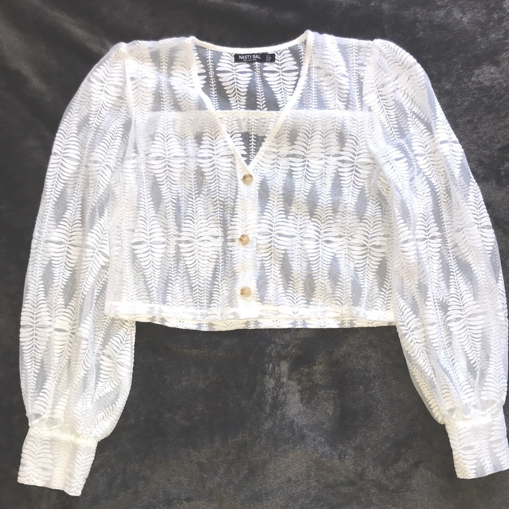 Nasty Gal Sheer Balloon Sleeve Cropped Blouse